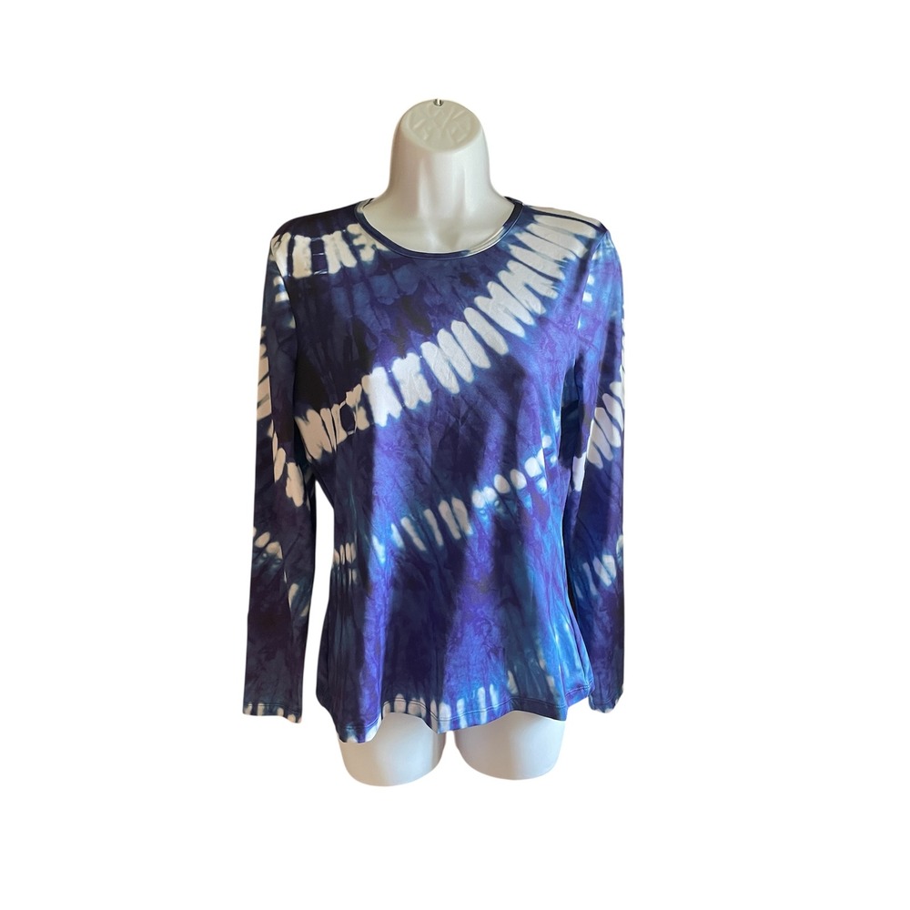 Lands' End Tie Dye Long Sleeve Top Women's XS Blue White‎ Casual Tee